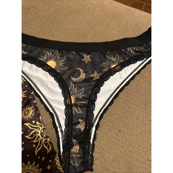 Morvia 3pk lace trim goth Emo Skater Bikini panties 2X plus size Sun Moon stars - Picture 4 of 8